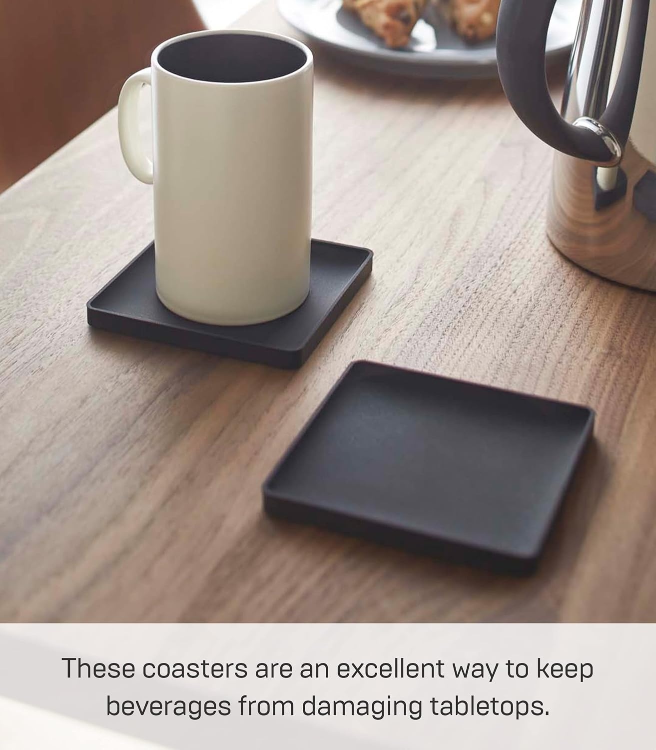 image:imageYAMAZAKI Home Tower Modern Table Drink Coasters Set of 6 Square SiliconeBlack