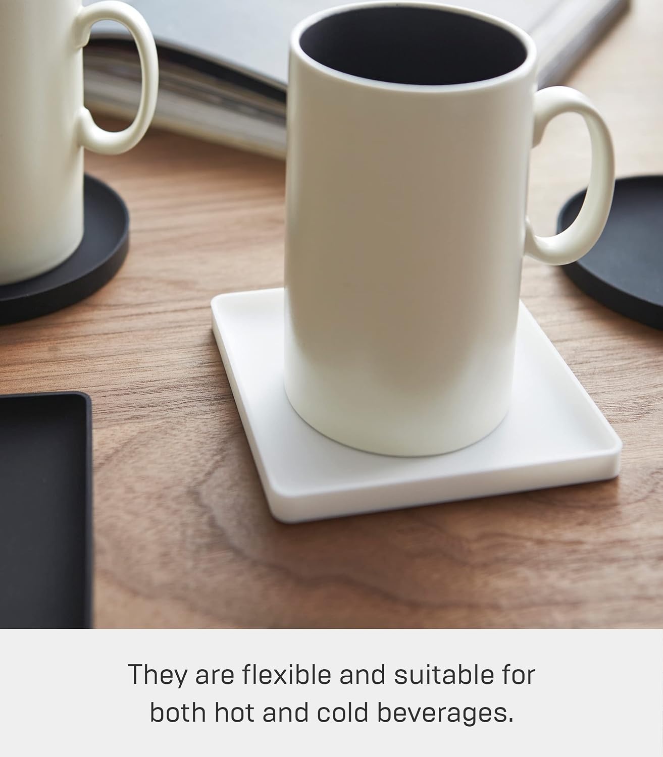 image:imageYAMAZAKI Home Tower Modern Table Drink Coasters Set of 6 Square SiliconeWhite