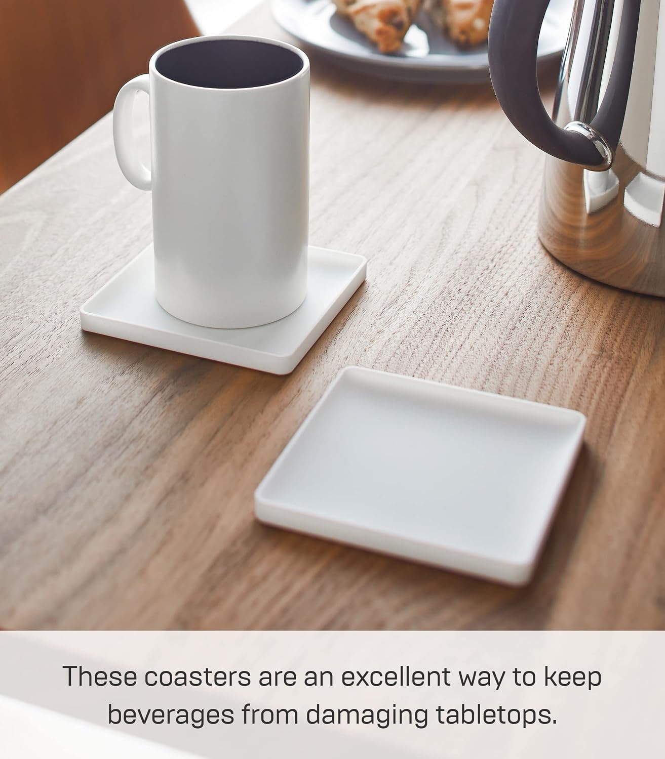 image:imageYAMAZAKI Home Tower Modern Table Drink Coasters Set of 6 Square SiliconeWhite