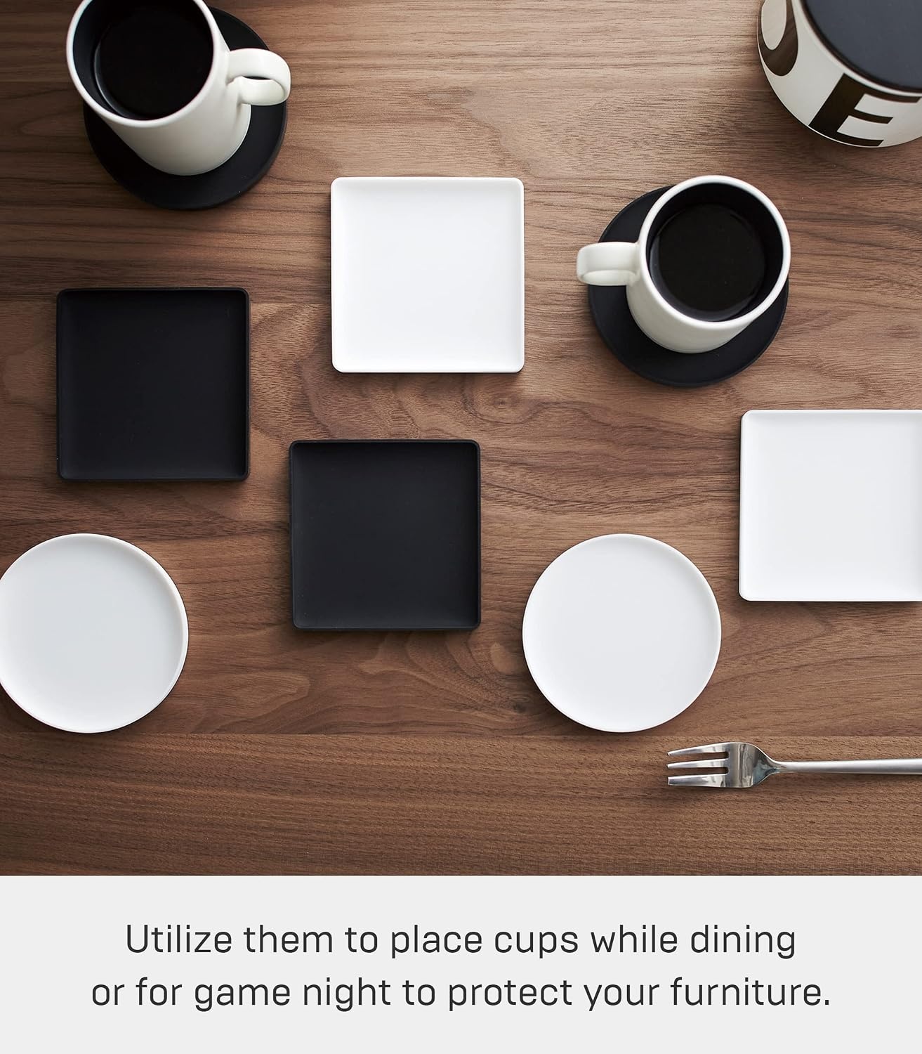 image:imageYAMAZAKI Home Tower Modern Table Drink Coasters Set of 6 Square SiliconeWhite