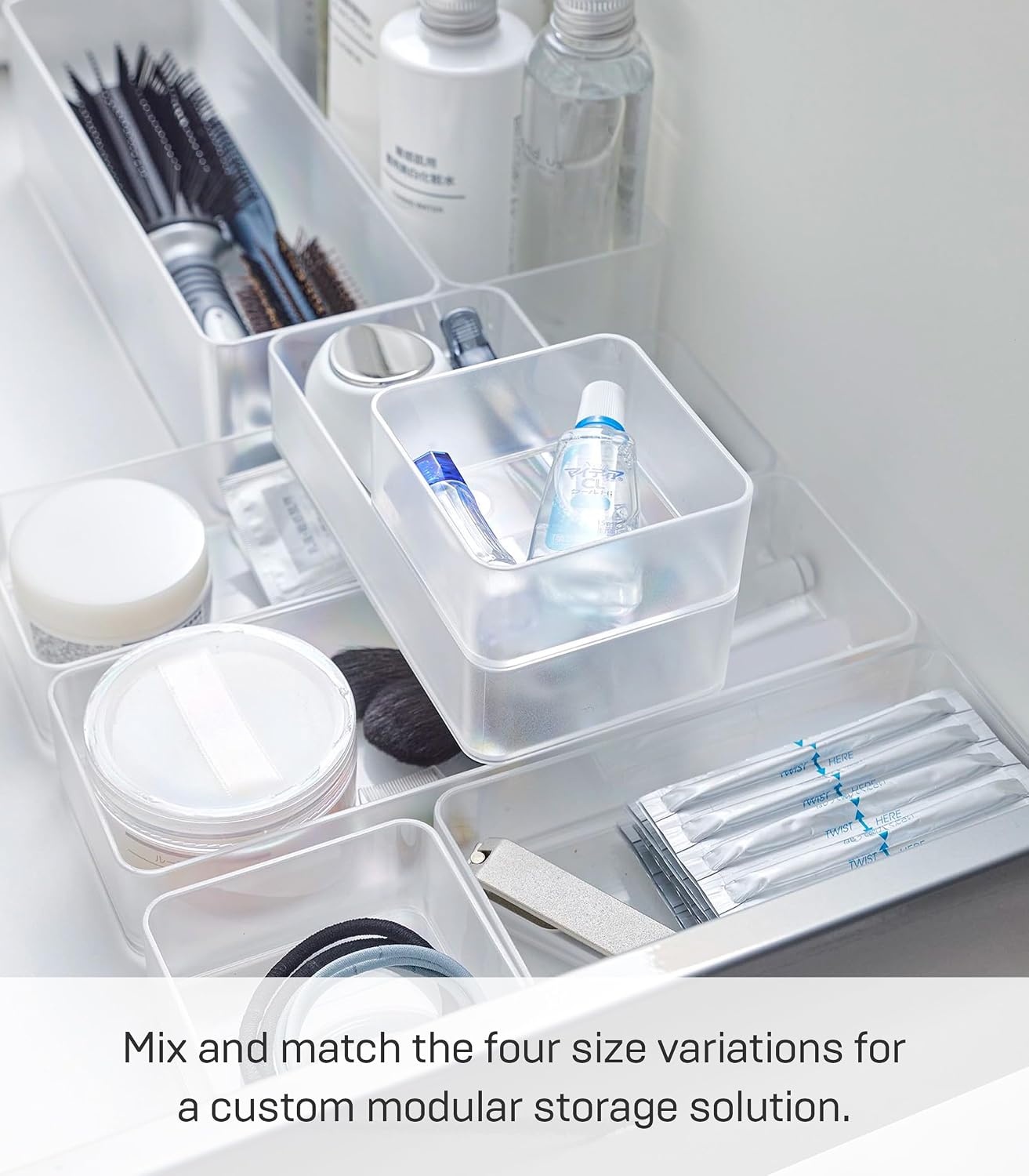 image:imageYAMAZAKI Home Tower Set Of 2 Clear Bottom Storage Cases Stackable Transparent Organization Bins Medium Medium Ps Resin
