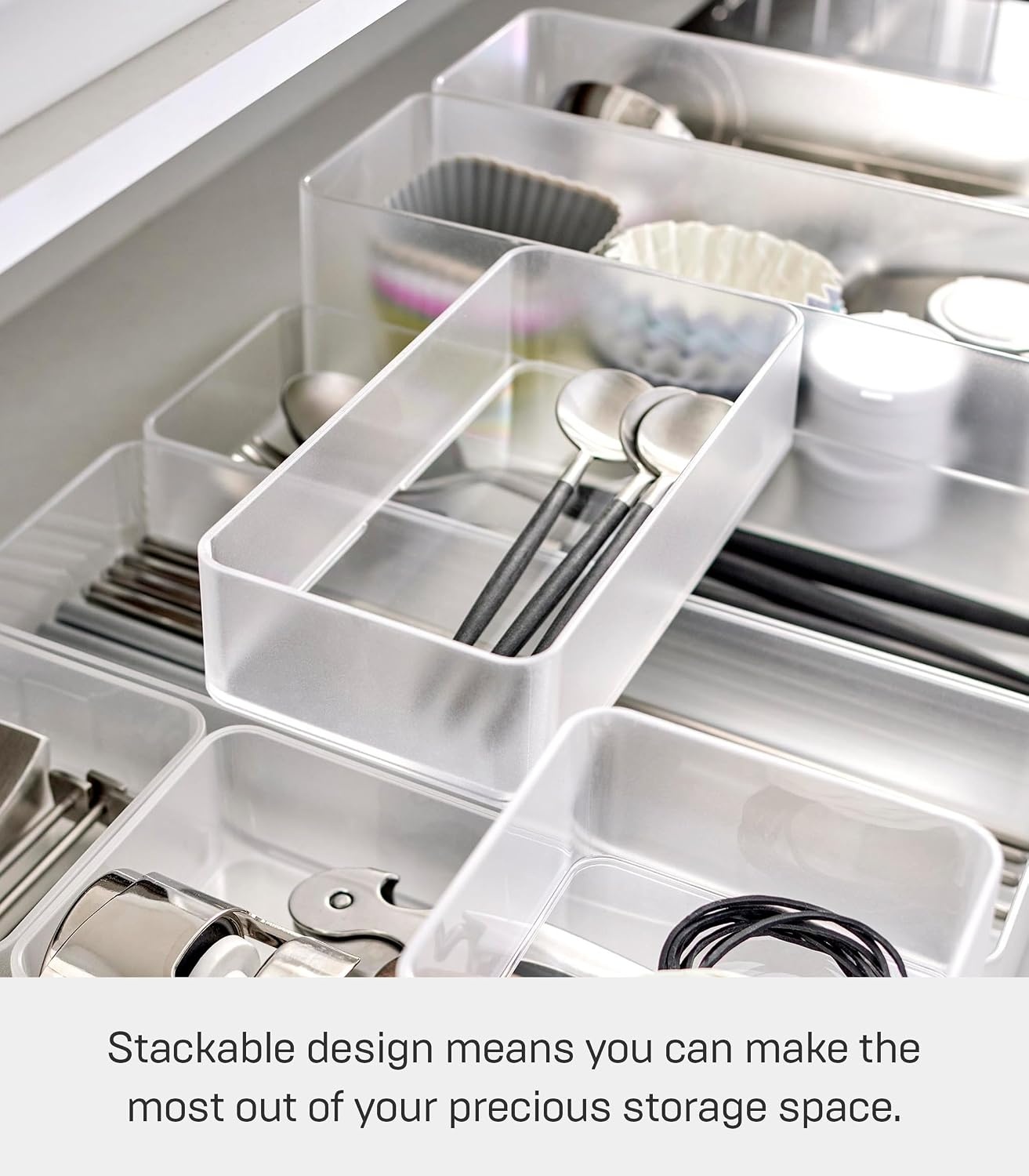 image:imageYAMAZAKI Home Tower Set Of 2 Clear Bottom Storage Cases Stackable Transparent Organization Bins Medium Medium Ps Resin