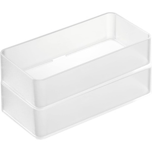 YAMAZAKI Home Tower Set Of 2 Clear Bottom Storage Cases – Stackable Transparent Organization Bins, Medium – Medium – Ps Resin