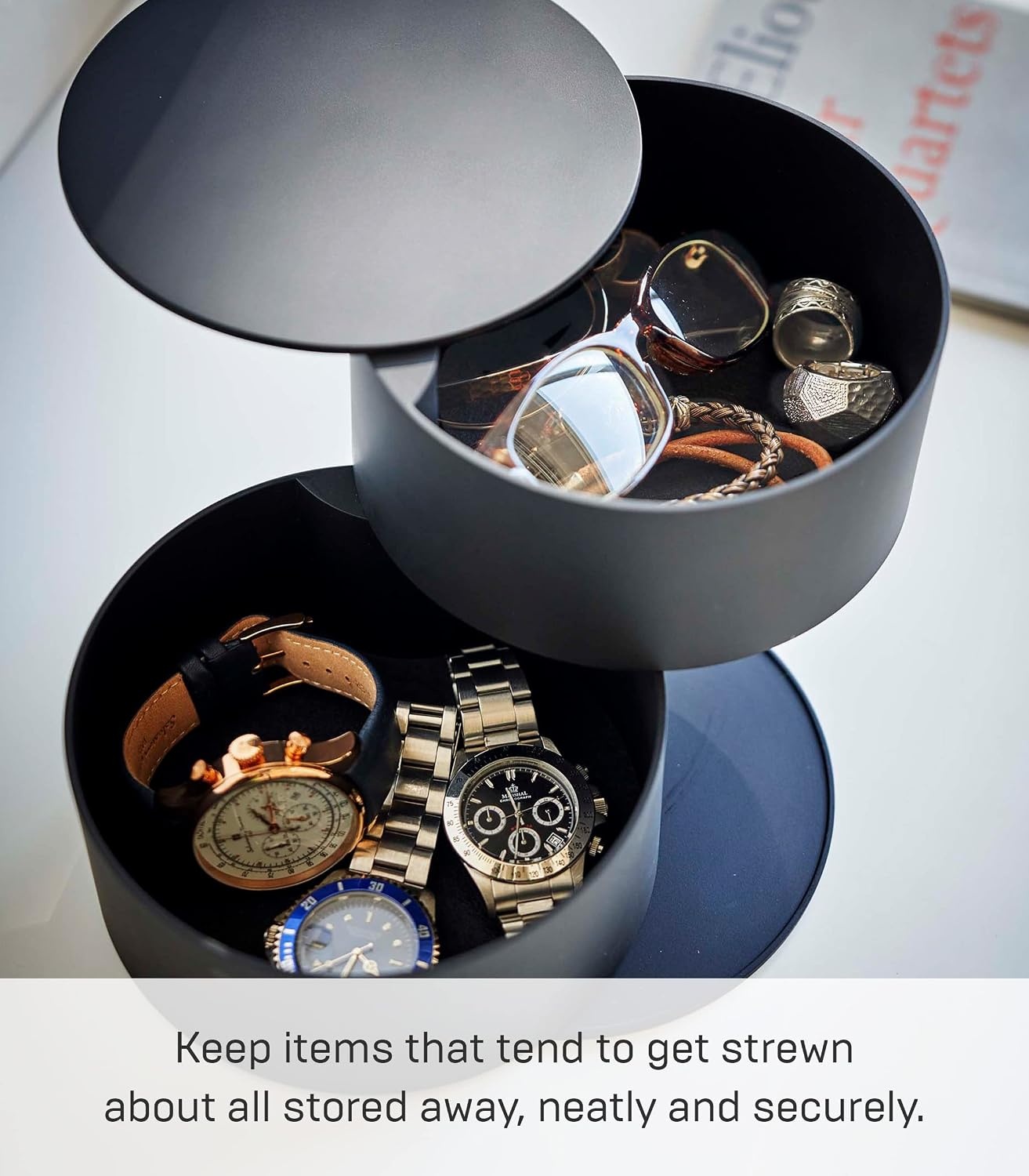 image:imageYAMAZAKI Home Tower Stacked Jewelry Box Rotating Storage Organizer For Accessories Glasses Watches Earrings Display Holder Abs PlasticBlack