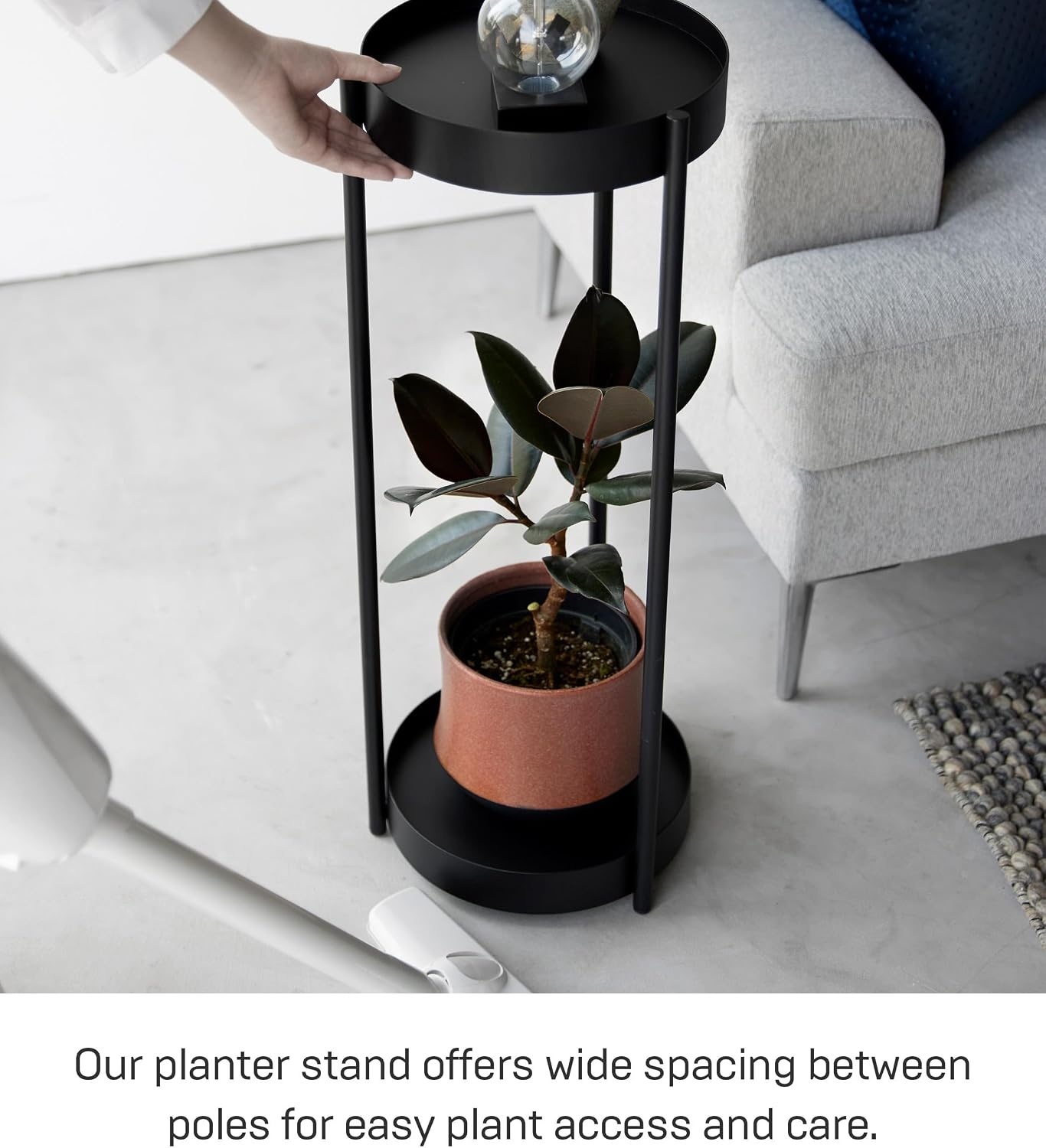 image:imageYAMAZAKI Home Tower 2Tier Planter Stand With Casters Easy Transport amp Cleaning 28 SteelBlack