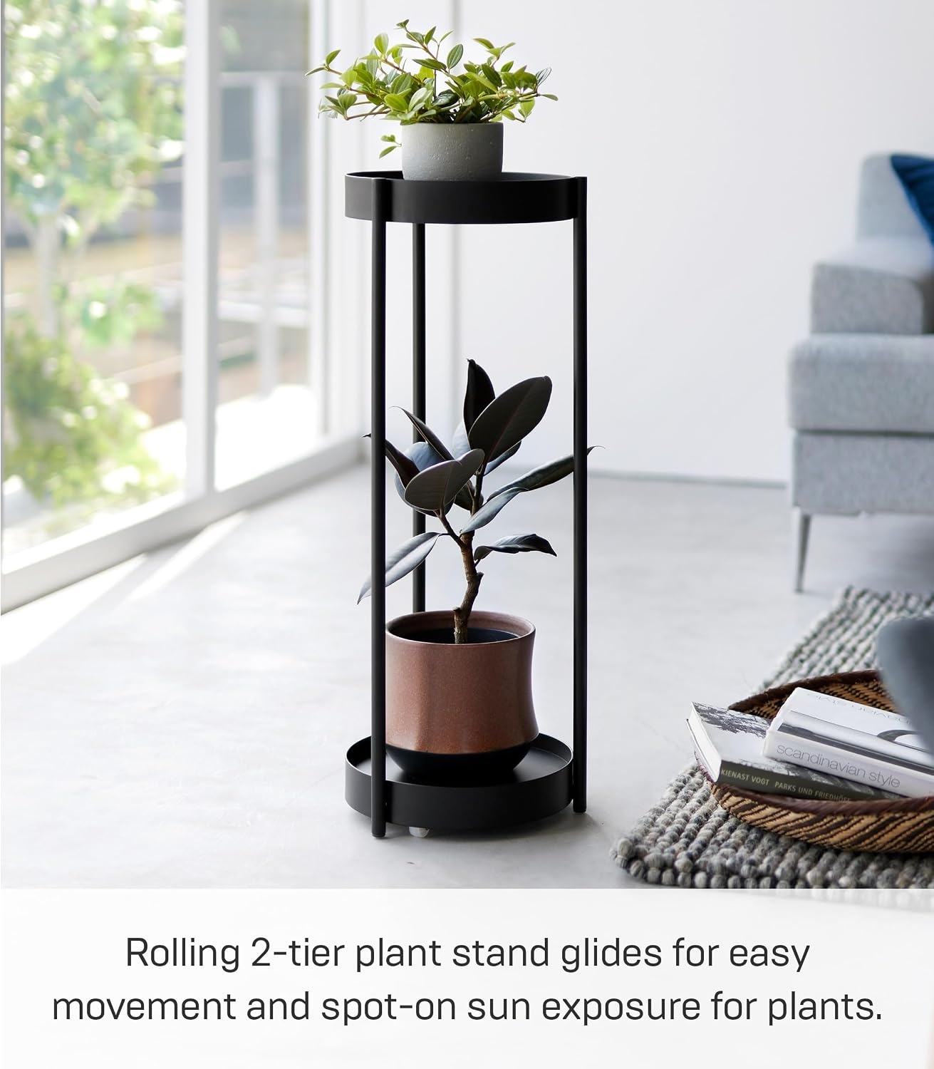 image:imageYAMAZAKI Home Tower 2Tier Planter Stand With Casters Easy Transport amp Cleaning 28 SteelBlack