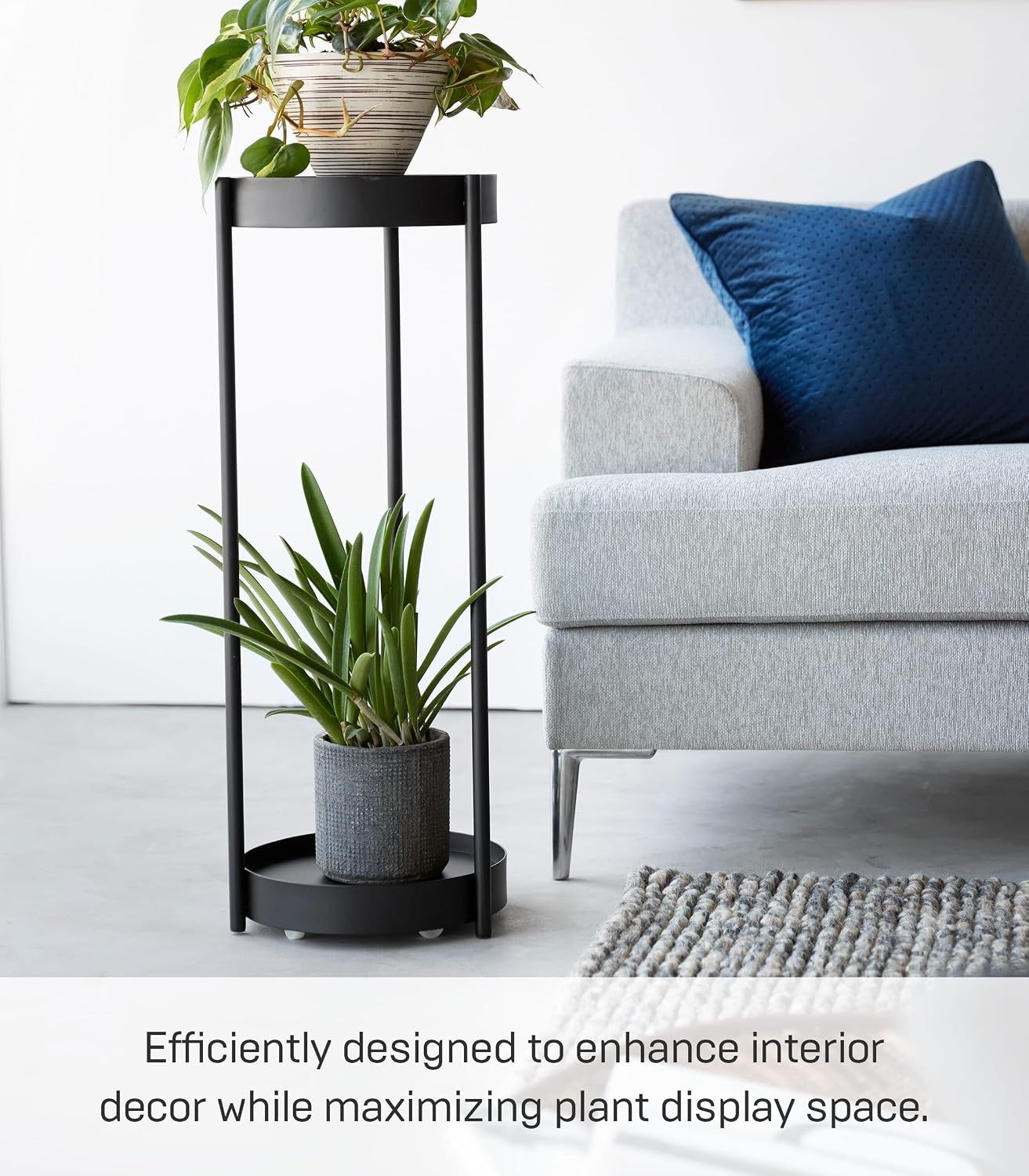 image:imageYAMAZAKI Home Tower 2Tier Planter Stand With Casters Easy Transport amp Cleaning 28 SteelBlack