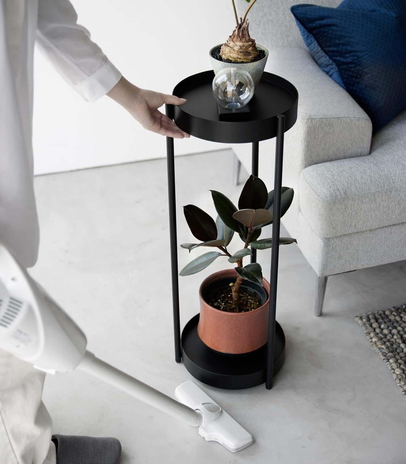 image:imageYAMAZAKI Home Tower 2Tier Planter Stand With Casters Easy Transport amp Cleaning 28 SteelBlack