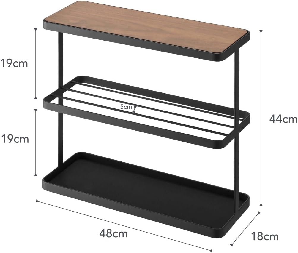 image:imageYAMAZAKI Home Tower Side Table with Storage Tier Shelves Narrow Narrow Wooden and Metal End Table for Bedside Or Living Room 17 SteelBlack