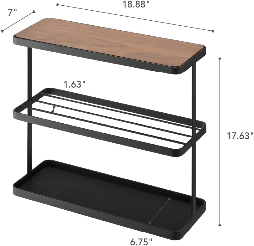 image:imageYAMAZAKI Home Tower Side Table with Storage Tier Shelves Narrow Narrow Wooden and Metal End Table for Bedside Or Living Room 17 SteelBlack
