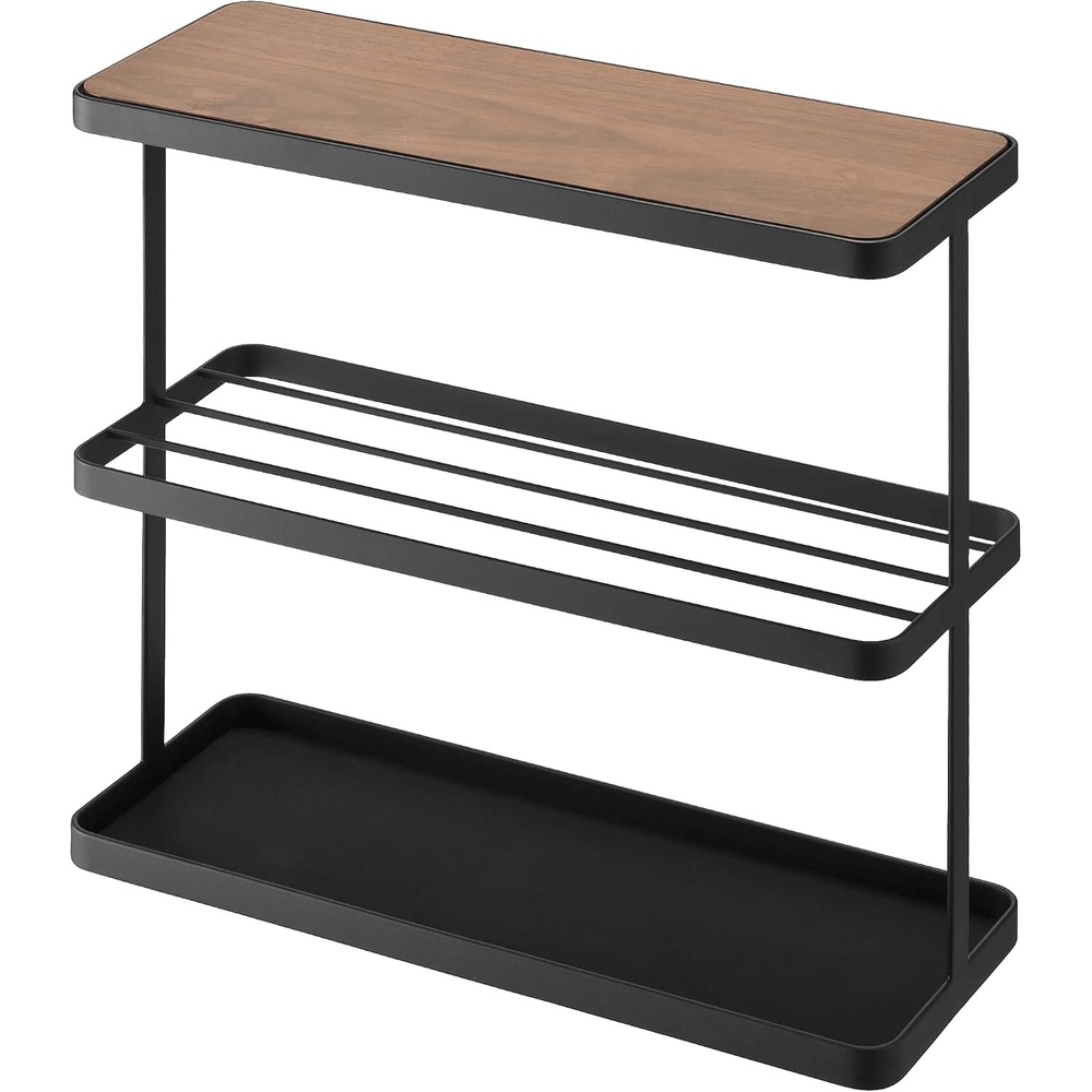 image:imageYAMAZAKI Home Tower Side Table with Storage Tier Shelves Narrow Narrow Wooden and Metal End Table for Bedside Or Living Room 17 SteelBlack