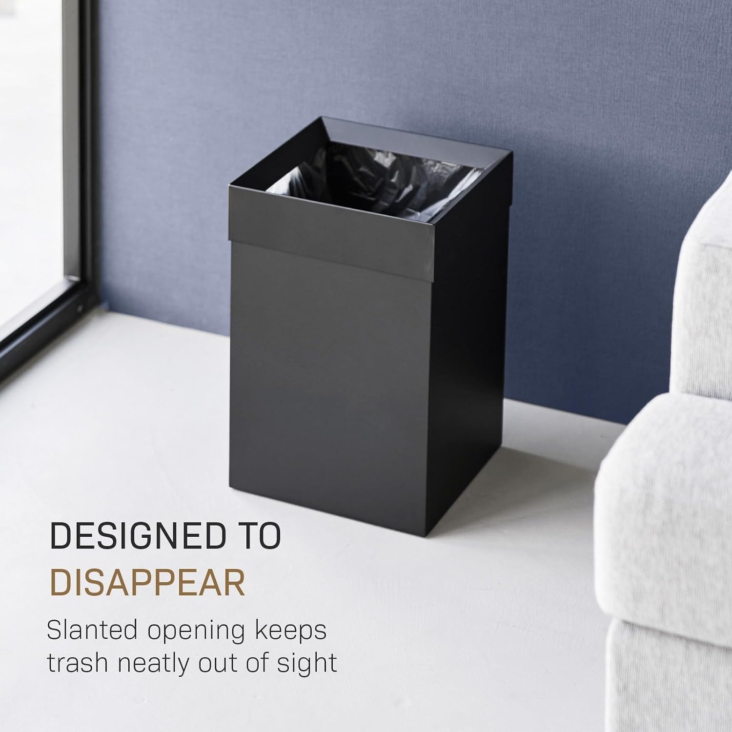 image:imageYAMAZAKI Home Trash Can Short 14L Small Steel Trash Can with Rim Cover and Handle Square Metal Wastebasket for Bathroom Bedroom OfficeBlack