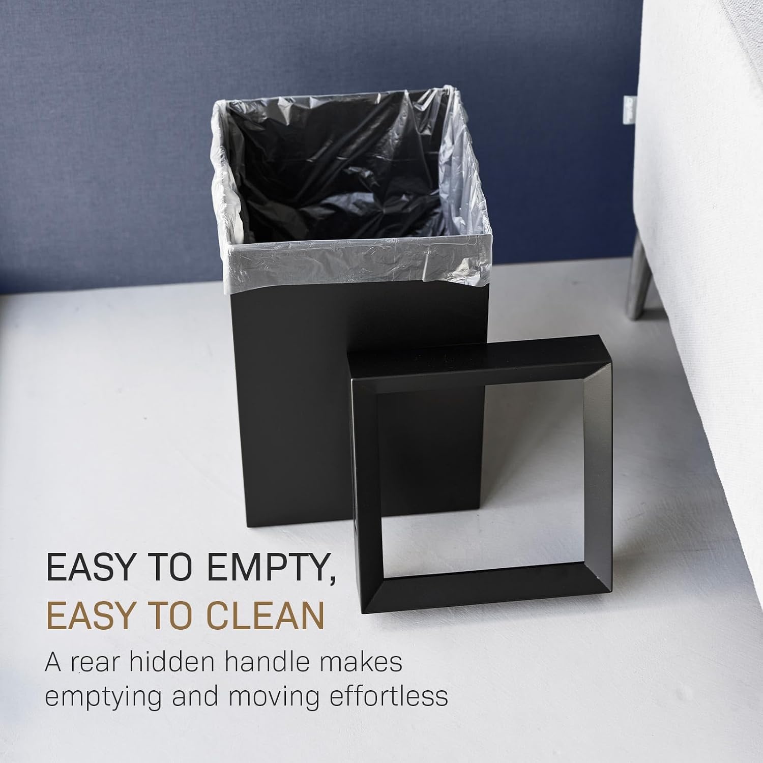 image:imageYAMAZAKI Home Trash Can Short 14L Small Steel Trash Can with Rim Cover and Handle Square Metal Wastebasket for Bathroom Bedroom OfficeBlack