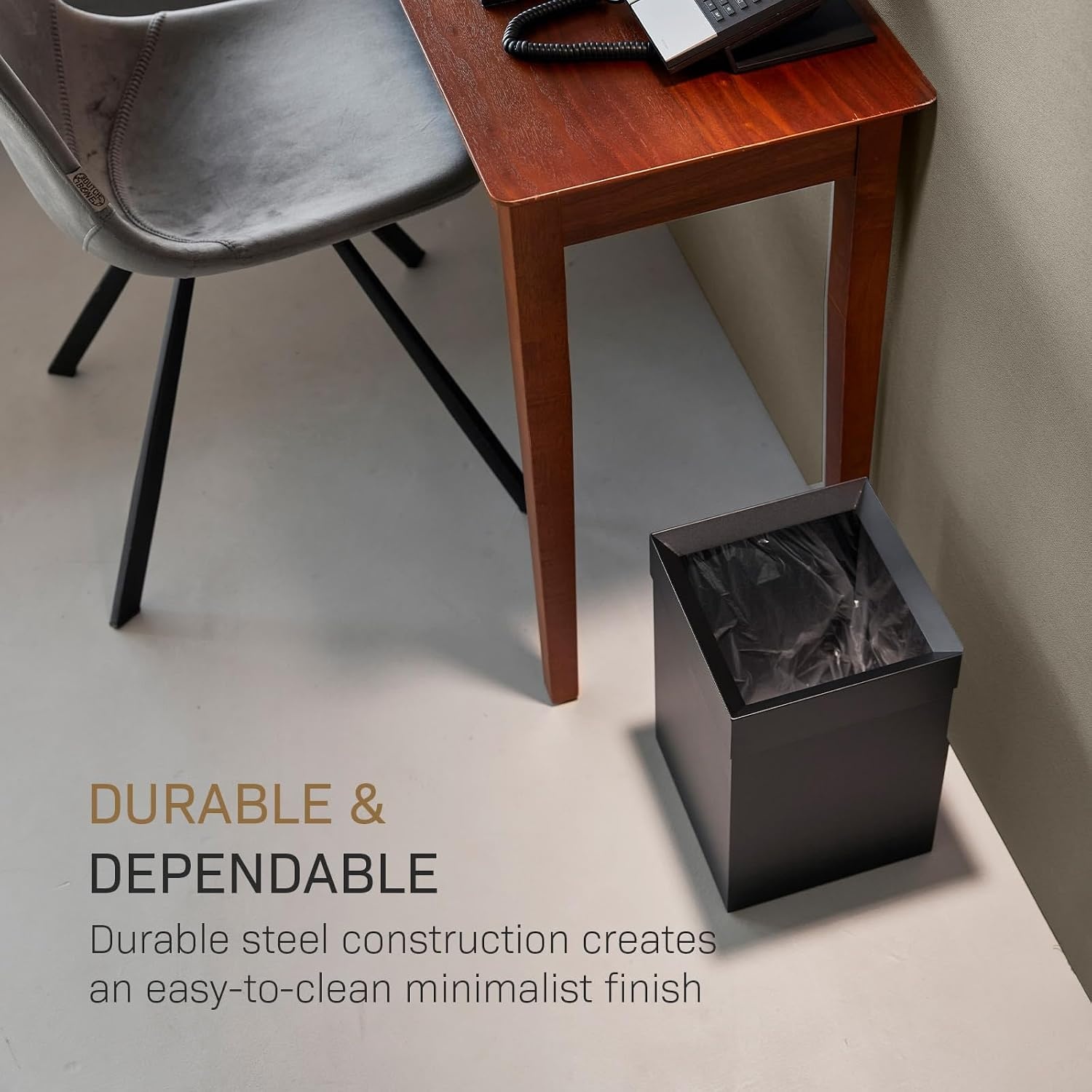 image:imageYAMAZAKI Home Trash Can Short 14L Small Steel Trash Can with Rim Cover and Handle Square Metal Wastebasket for Bathroom Bedroom OfficeBlack