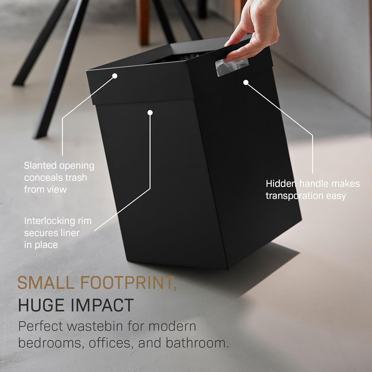 image:imageYAMAZAKI Home Trash Can Short 14L Small Steel Trash Can with Rim Cover and Handle Square Metal Wastebasket for Bathroom Bedroom OfficeBlack