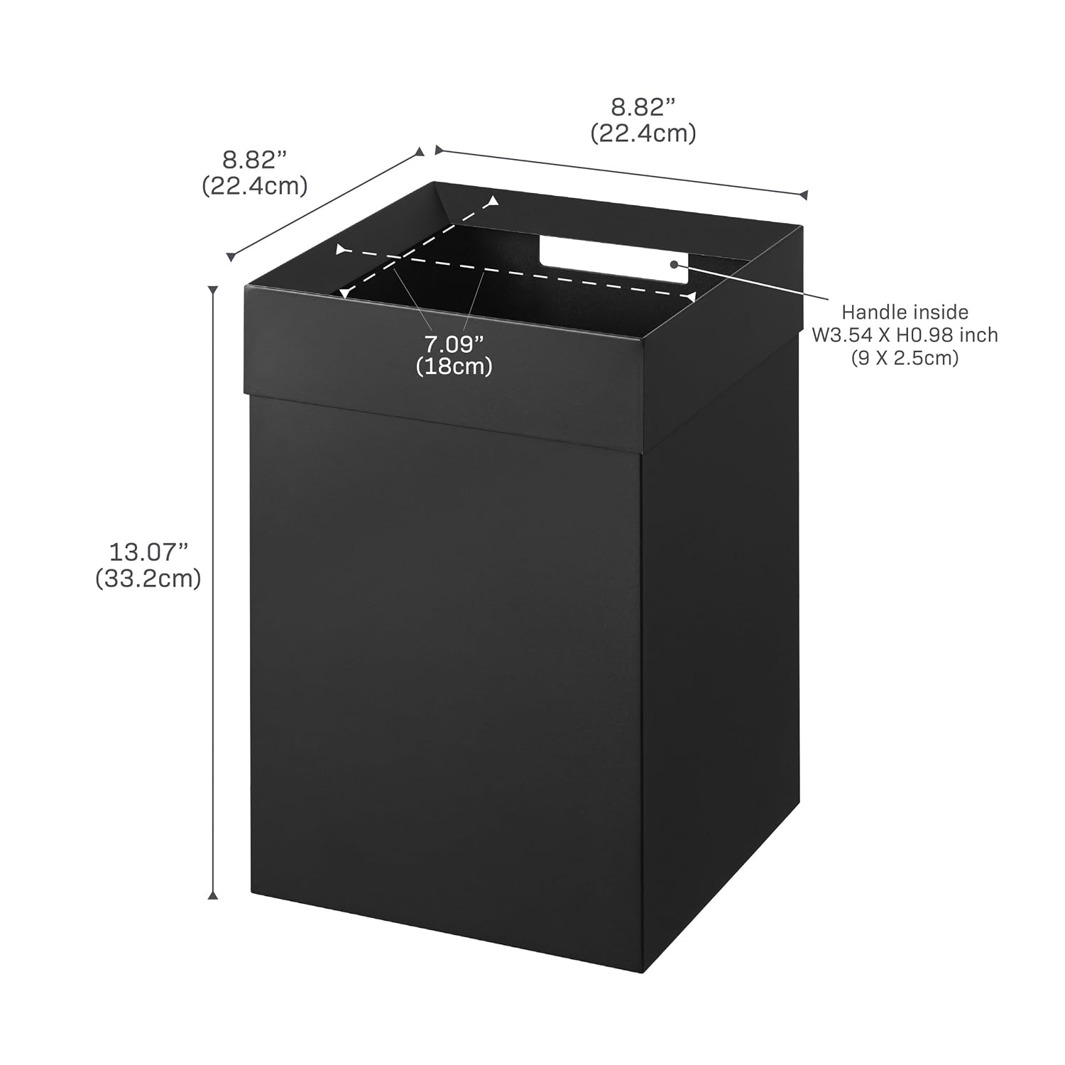 image:imageYAMAZAKI Home Trash Can Short 14L Small Steel Trash Can with Rim Cover and Handle Square Metal Wastebasket for Bathroom Bedroom OfficeBlack