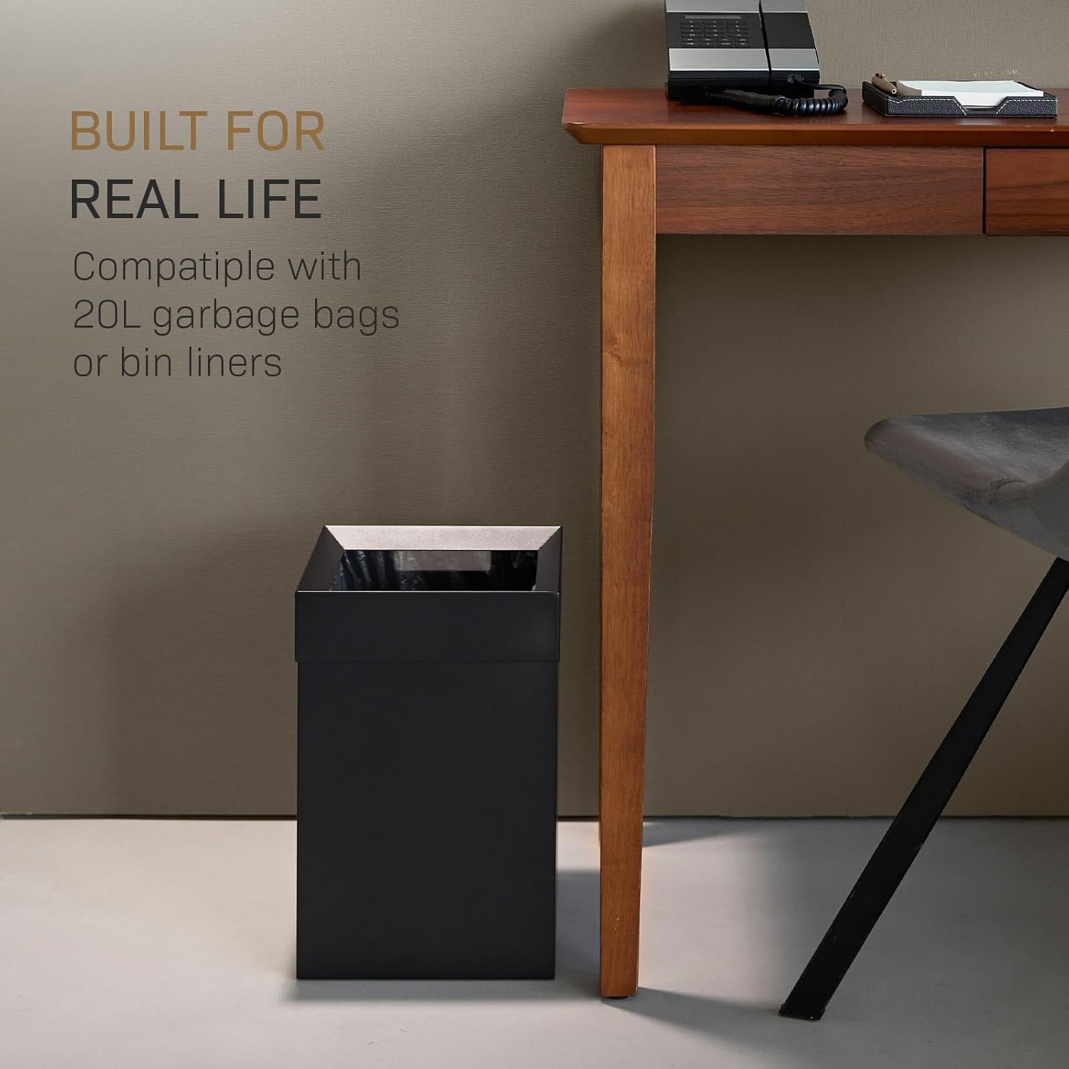 image:imageYAMAZAKI Home Trash Can Short 14L Small Steel Trash Can with Rim Cover and Handle Square Metal Wastebasket for Bathroom Bedroom OfficeBlack