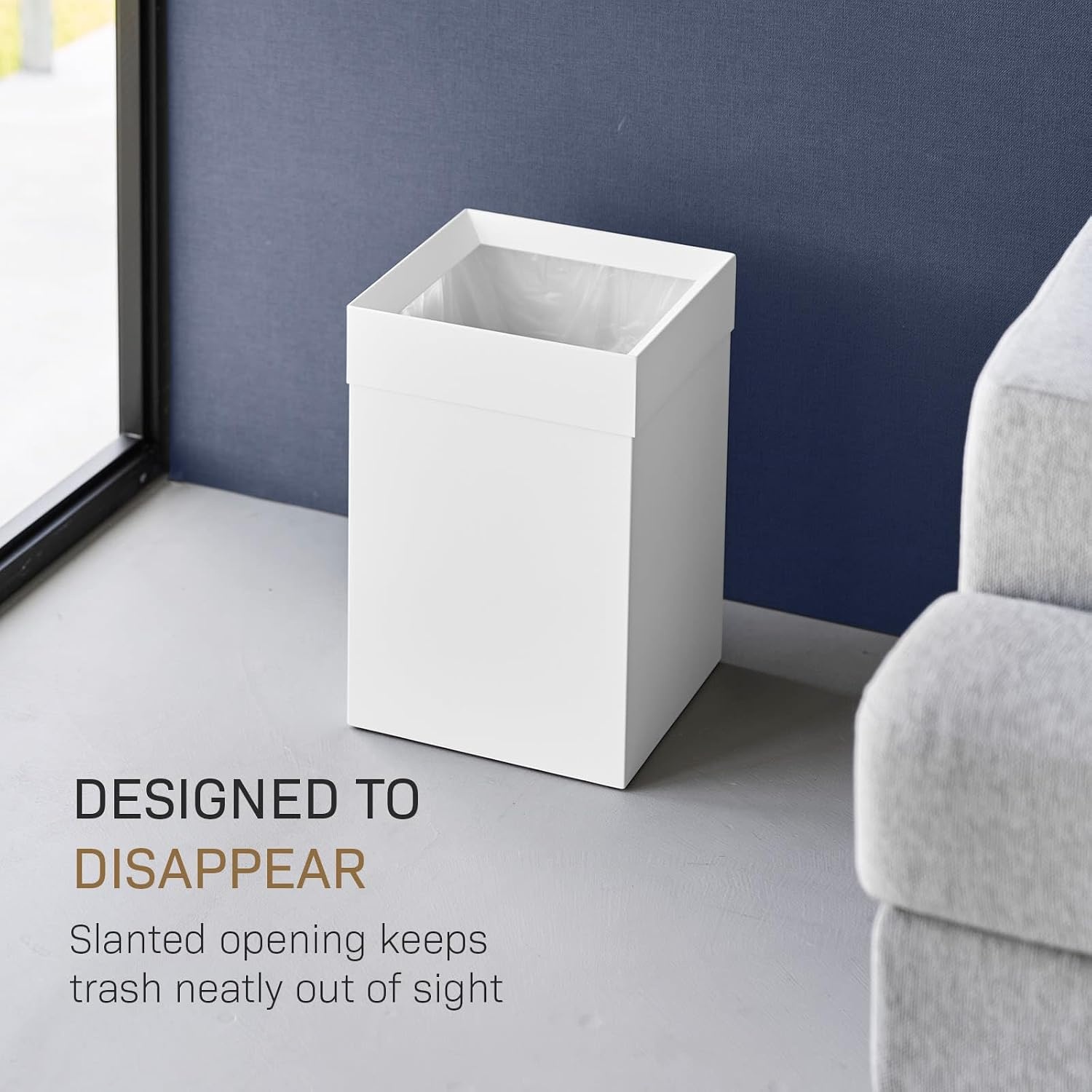 image:imageYAMAZAKI Home Trash Can Short 14L Small Steel Trash Can with Rim Cover and Handle Square Metal Wastebasket for Bathroom Bedroom OfficeWhite