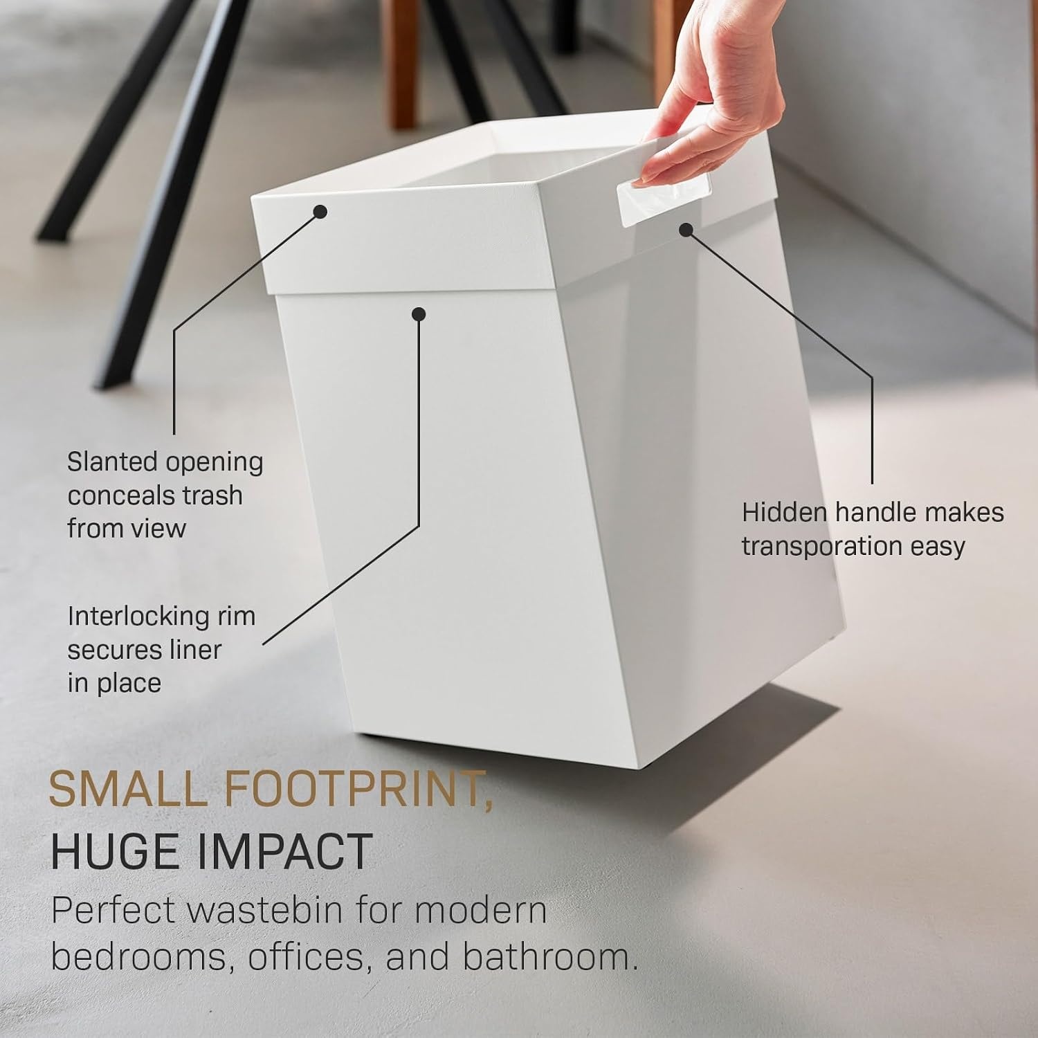 image:imageYAMAZAKI Home Trash Can Short 14L Small Steel Trash Can with Rim Cover and Handle Square Metal Wastebasket for Bathroom Bedroom OfficeWhite