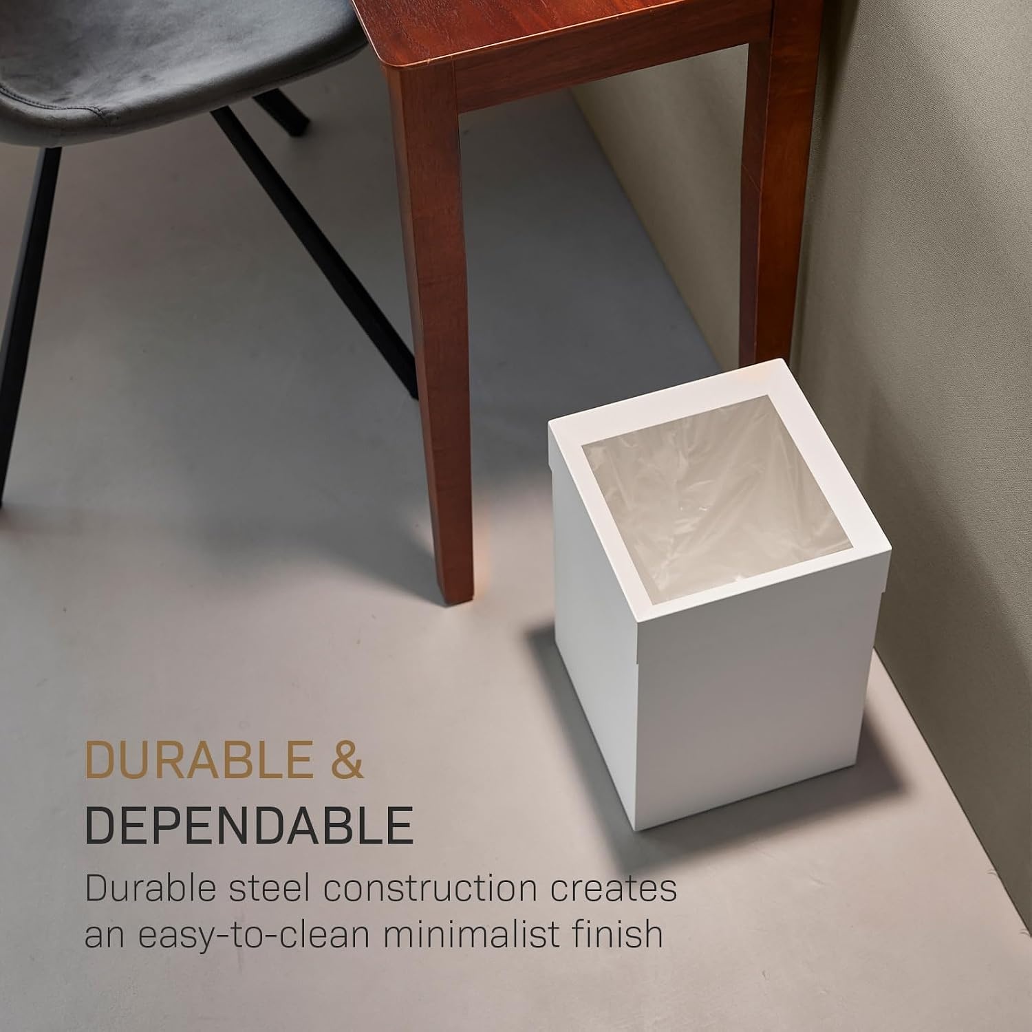 image:imageYAMAZAKI Home Trash Can Short 14L Small Steel Trash Can with Rim Cover and Handle Square Metal Wastebasket for Bathroom Bedroom OfficeWhite