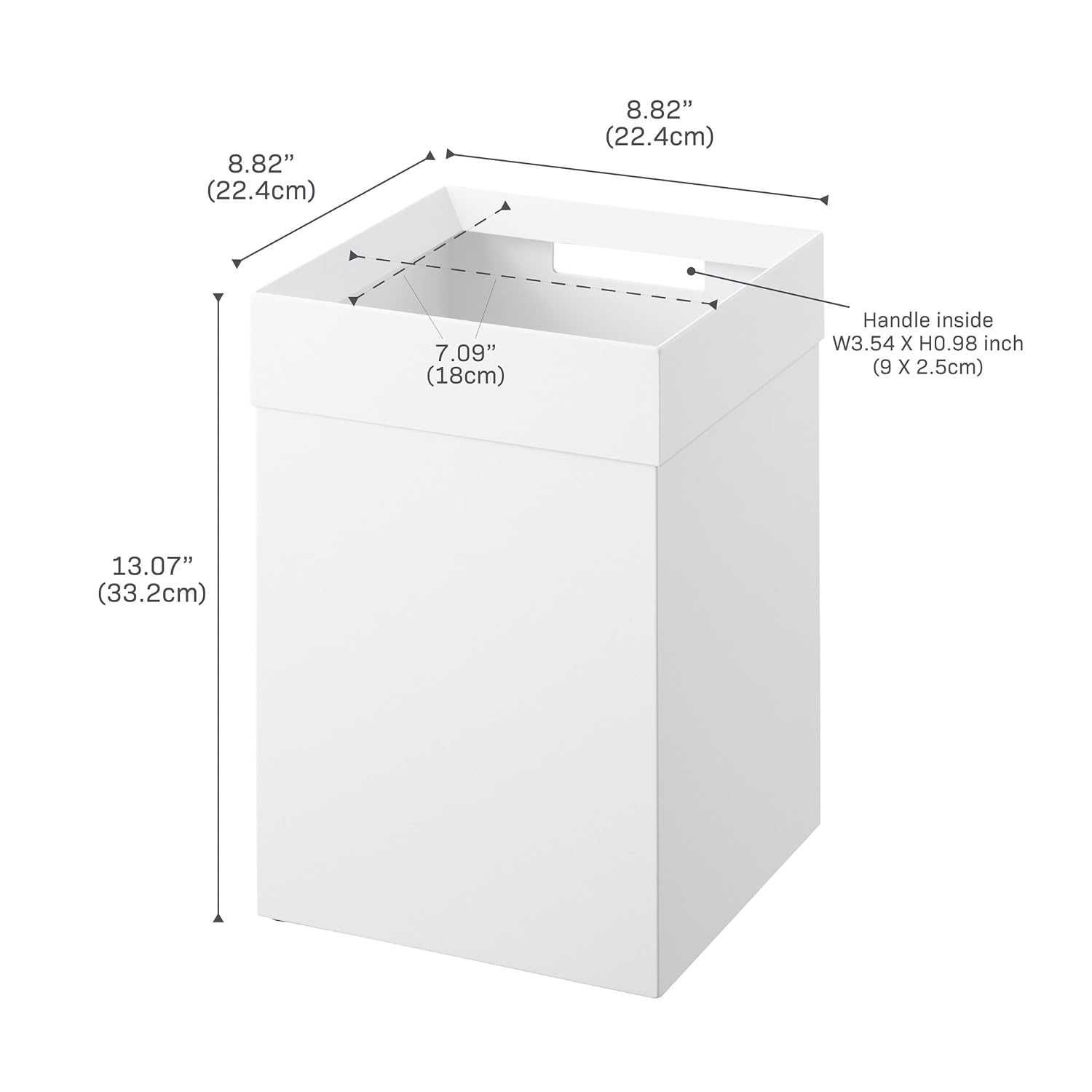 image:imageYAMAZAKI Home Trash Can Short 14L Small Steel Trash Can with Rim Cover and Handle Square Metal Wastebasket for Bathroom Bedroom OfficeWhite