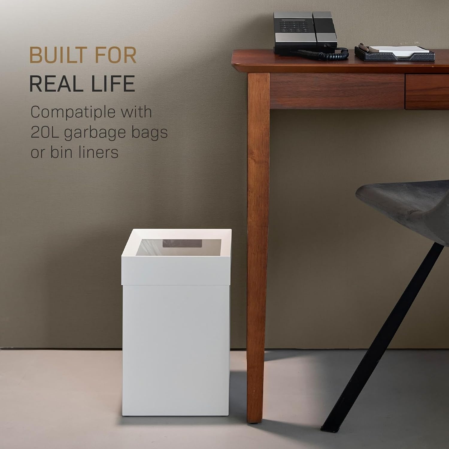 image:imageYAMAZAKI Home Trash Can Short 14L Small Steel Trash Can with Rim Cover and Handle Square Metal Wastebasket for Bathroom Bedroom OfficeWhite