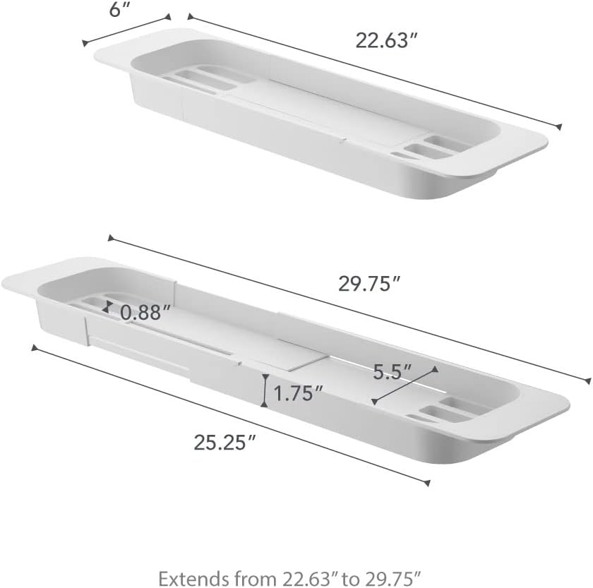 image:imageYamazaki Home Tower Expandable Bathtub Caddy Bathroom Tray Table Holder 2 Abs Plastic White