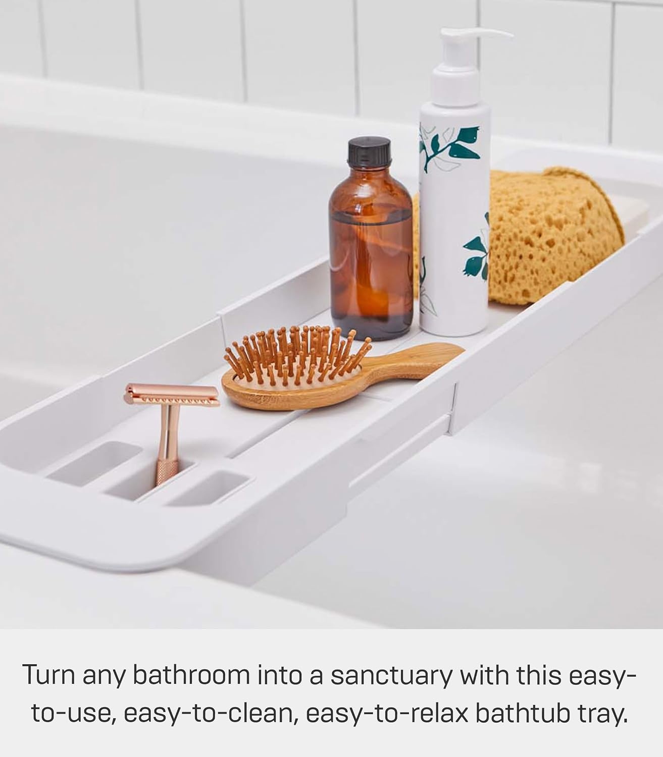 image:imageYamazaki Home Tower Expandable Bathtub Caddy Bathroom Tray Table Holder 2 Abs Plastic White