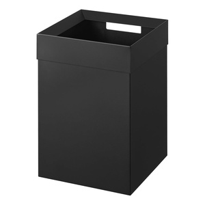 YAMAZAKI Home Trash Can – Short, 14L Small Steel Trash Can with Rim Cover and Handle, Square Metal Wastebasket for Bathroom, Bedroom, Office(Black)